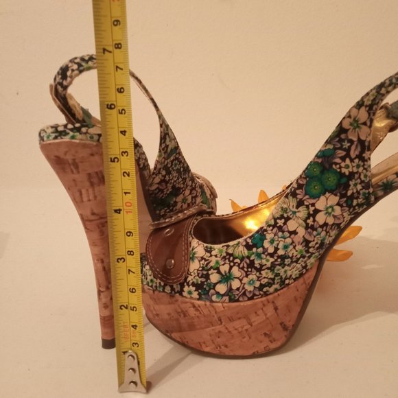 🎀SALE🎀NWOT Rhinestone Cork Platform High Heels Open Toe Buckle Strap Shoes - Picture 12 of 16